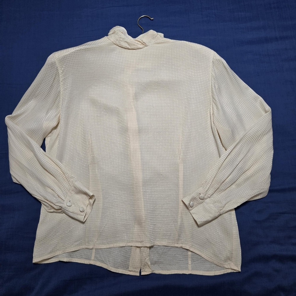 Jones New York Blouse Womens 16 SILK Vintage Check Ruffle High Neck Long Sleeve